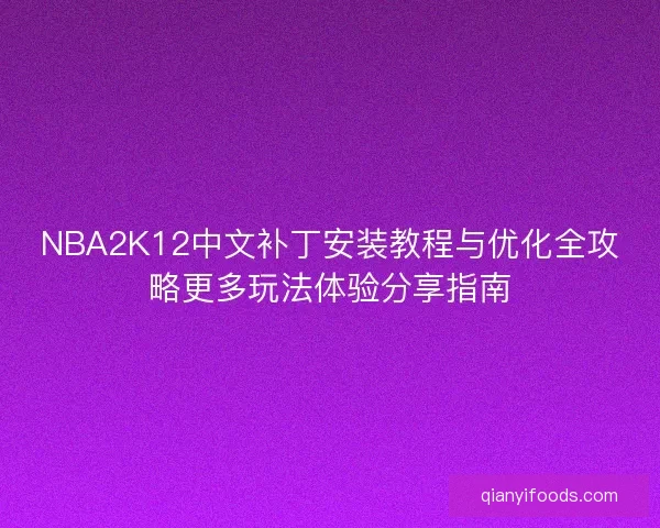 NBA2K12中文补丁安装教程与优化全攻略更多玩法体验分享指南