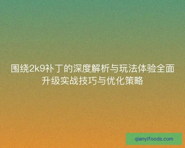 围绕2k9补丁的深度解析与玩法体验全面升级实战技巧与优化策略